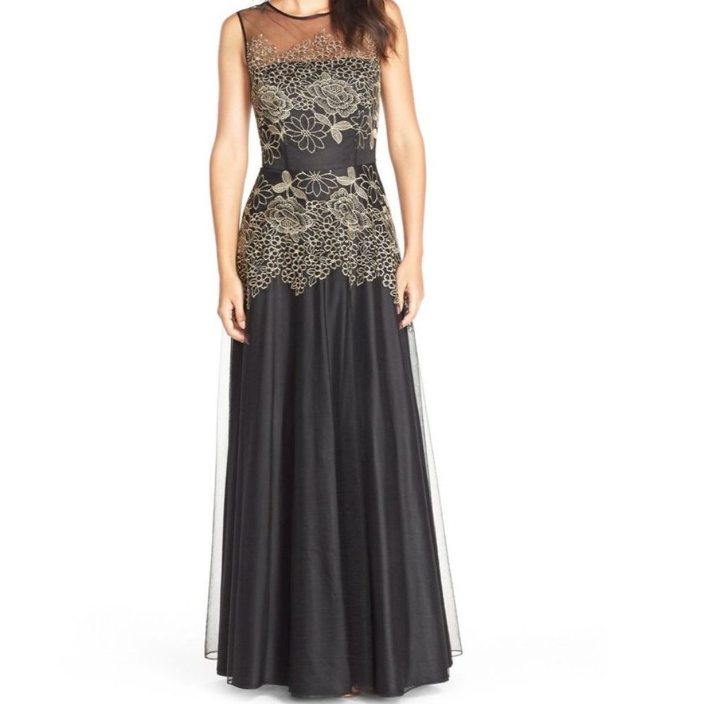 Tahari ASL Navy/Gold Dress Size 14 - Picture 1 of 8
